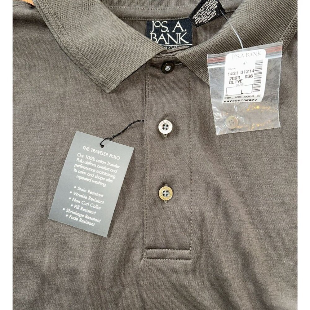 NEW Jos A Bank Traveler Long Sleeve Polo Shirt Size Large Olive Green Cotton - Picture 5 of 6